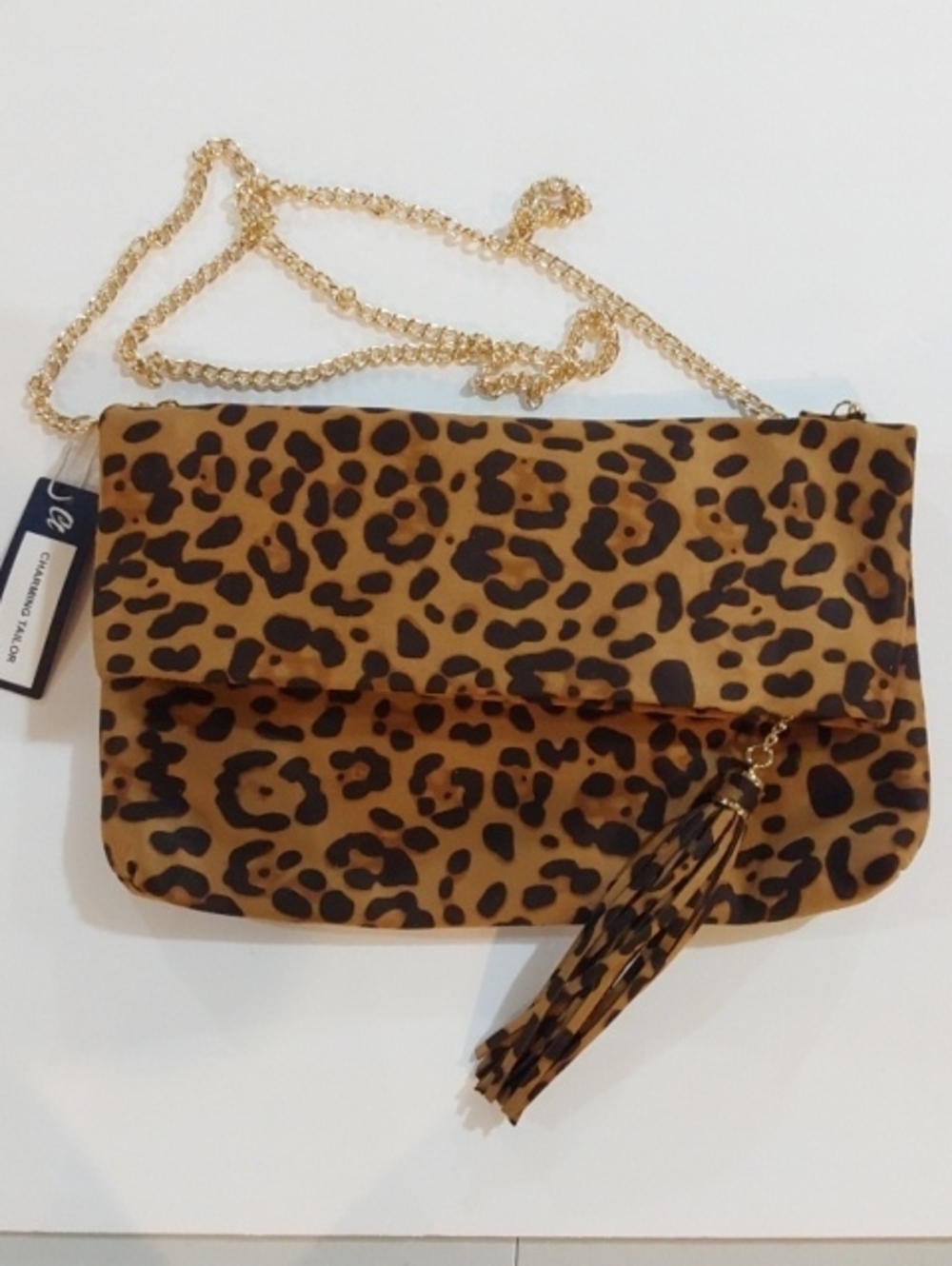 Charming Tailor|Leopard Print Tassel Crossbody Clutch Purse Suede Chain Medium